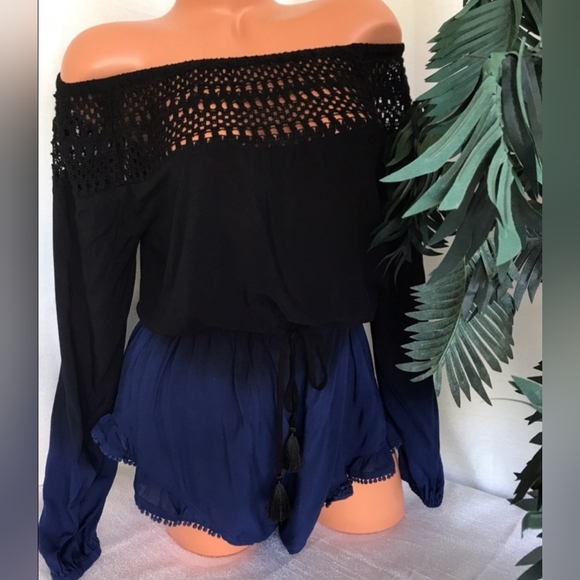 Victoria's Secret, Black/Blue Ombre, Off Shoulder, Cover-up/Romper, Size Small - Picture 2 of 10